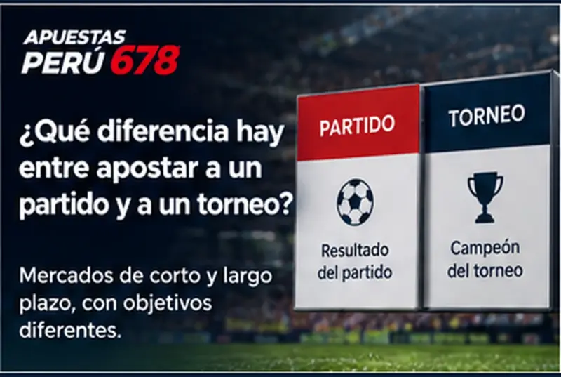Comparación visual entre un solo partido de fútbol y un cuadro completo de torneo para explicar dos tipos de apuestas
