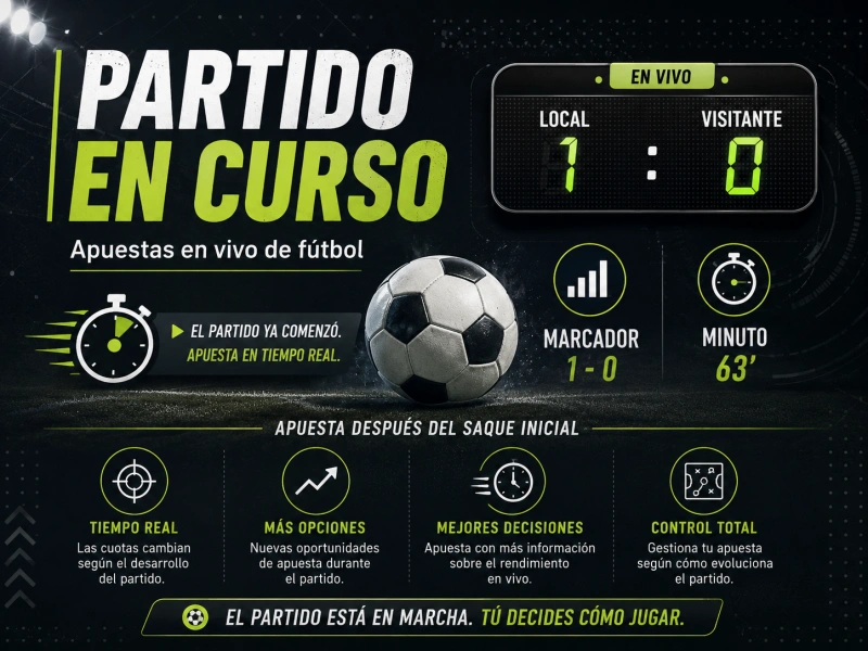Infografía que representa apuestas realizadas después del inicio de un partido de fútbol