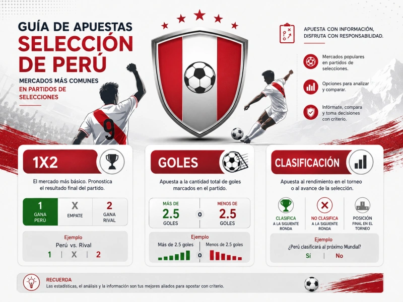 Infografía que muestra los principales mercados de apuestas aplicados a partidos de selecciones nacionales.