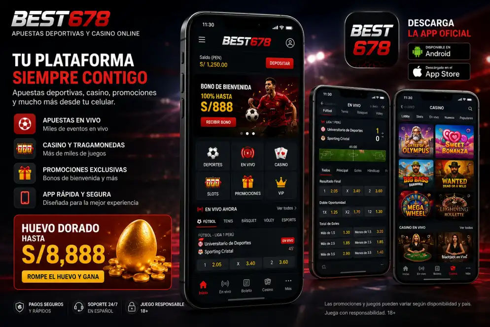 Vista móvil de Best678 con apuestas deportivas, casino y promociones