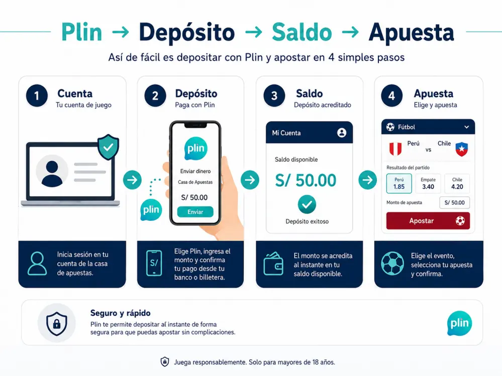 Proceso para depositar con Plin en una casa de apuestas desde la cuenta hasta el saldo disponible
