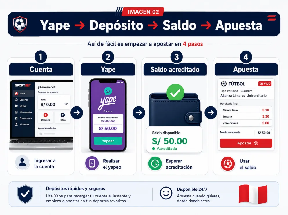 Cómo depositar con Yape en una casa de apuestas desde el pago hasta el saldo disponible