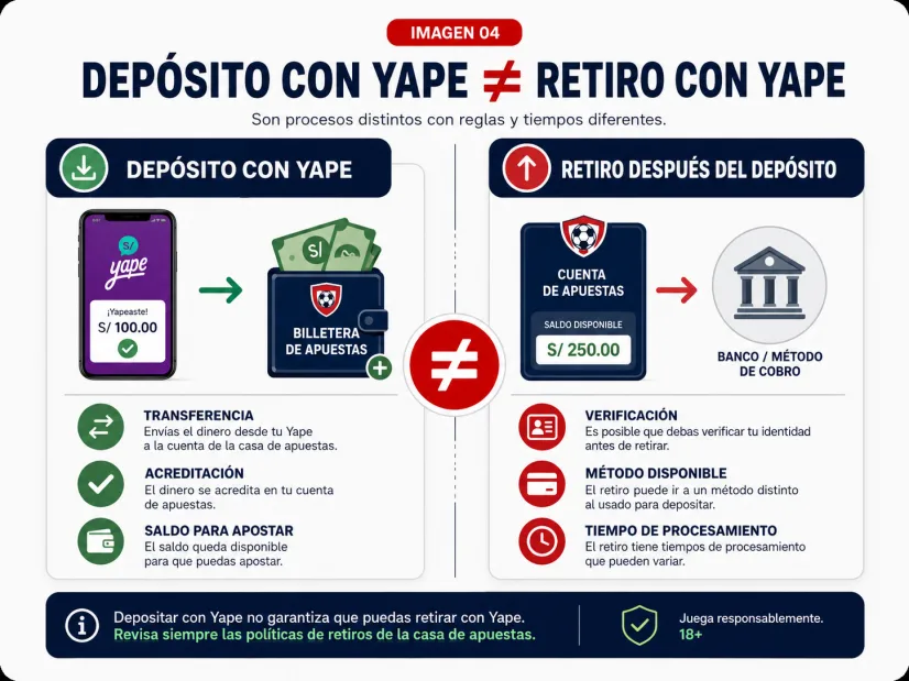 Diferencia entre depositar con Yape y retirar dinero de una casa de apuestas