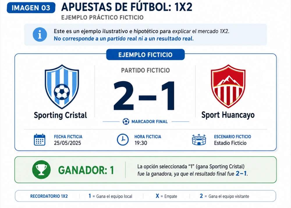 Marcador ficticio Sporting Cristal 2-1 Sport Huancayo con opción 1 ganadora.