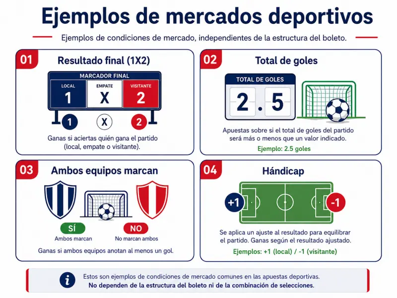 Iconos que representan los mercados de resultado final, totales, ambos marcan y hándicap.