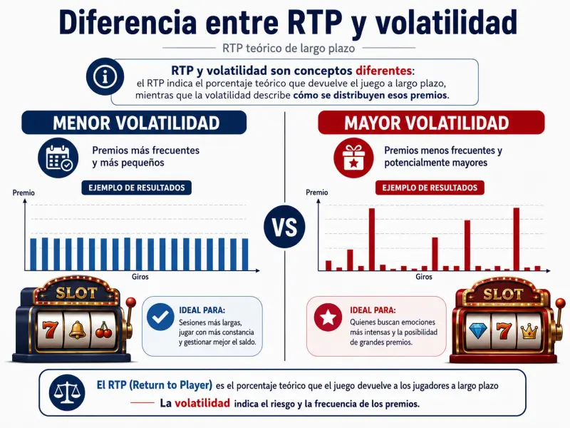 Gráfico comparativo de RTP y volatilidad en tragamonedas