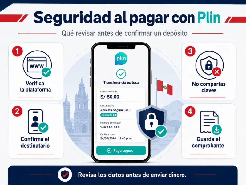 Seguridad al pagar apuestas con Plin en Perú con verificación de plataforma, destinatario y comprobante