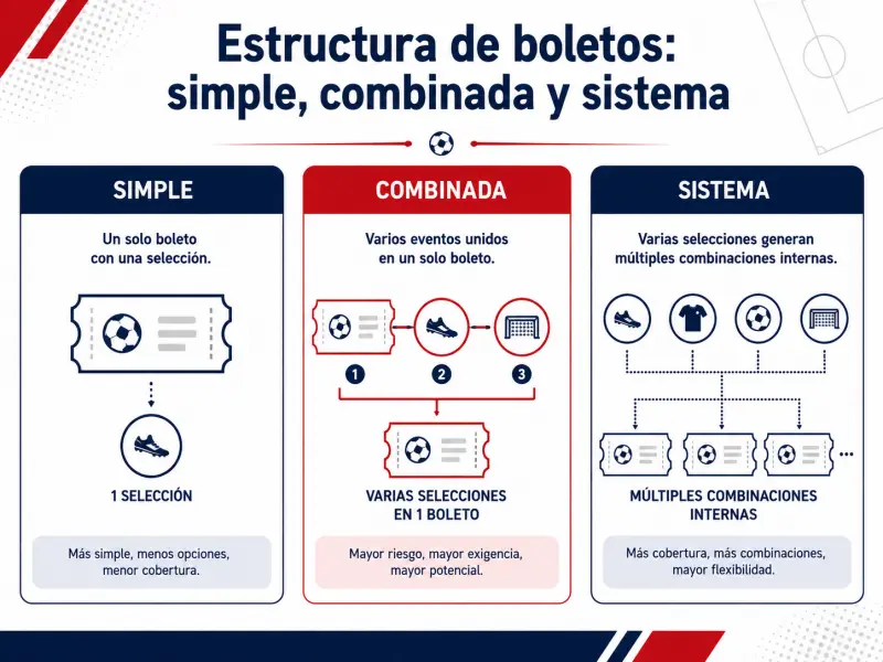Diagrama que muestra estructura, mercado y modalidad como dimensiones separadas de una apuesta deportiva.