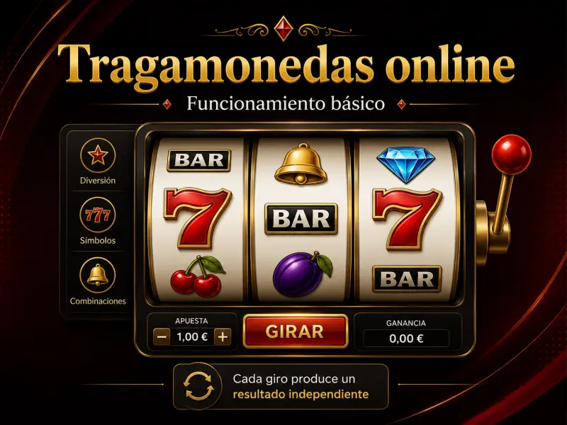 Rodillos de tragamonedas online mostrando símbolos en una interfaz limpia