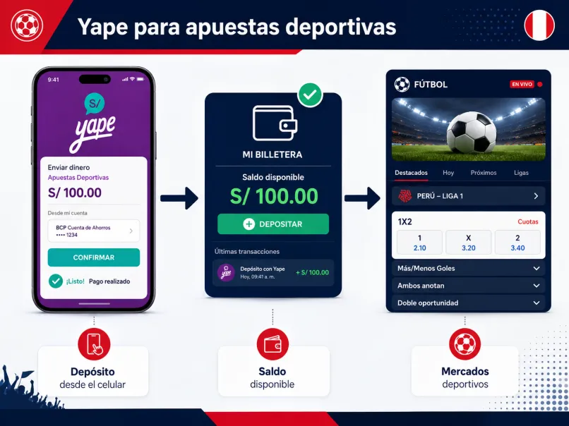 Yape para apuestas deportivas en Perú con depósito, saldo disponible y mercados de fútbol