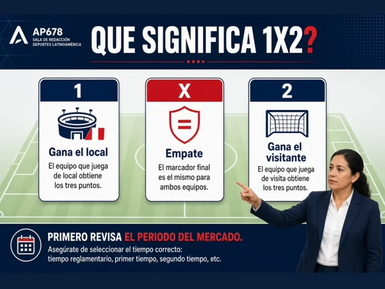 Infografía educativa que explica 1, X y 2 en el mercado 1X2 de fútbol