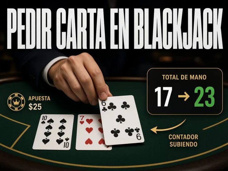 Explicación de qué significa pedir carta en blackjack y cuándo finaliza la decisión del jugador