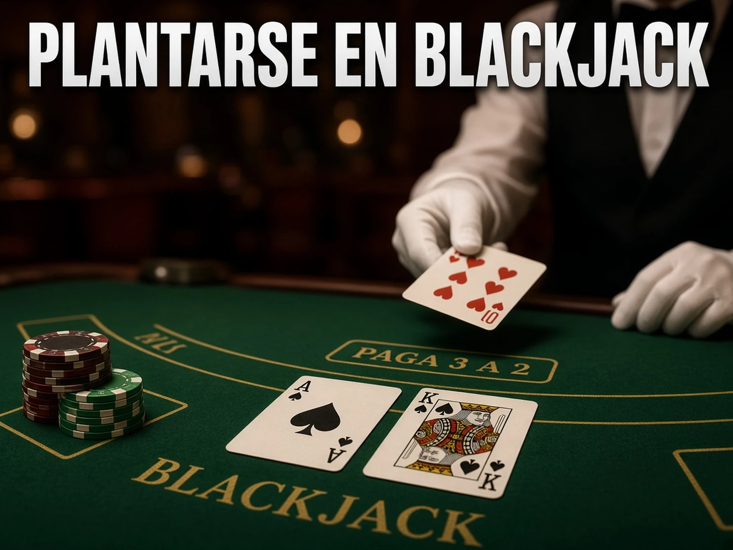 Explicación visual de qué significa plantarse en blackjack y qué ocurre después