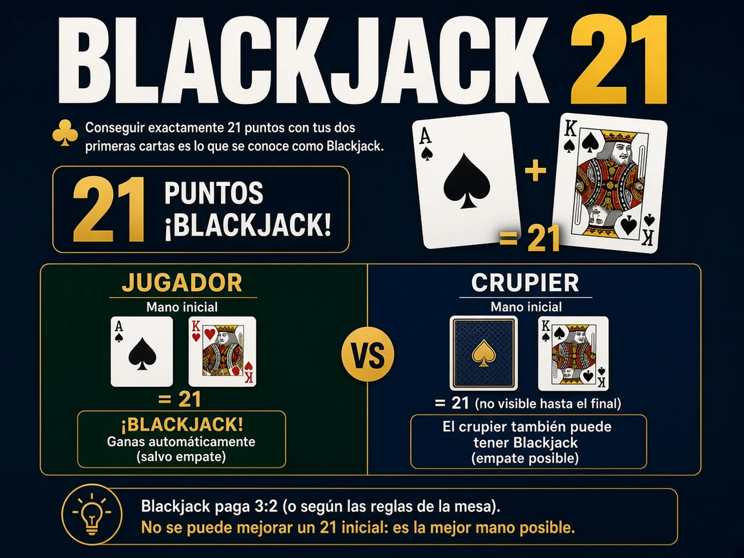 Explicación del significado de 21 en blackjack y del verdadero objetivo del juego