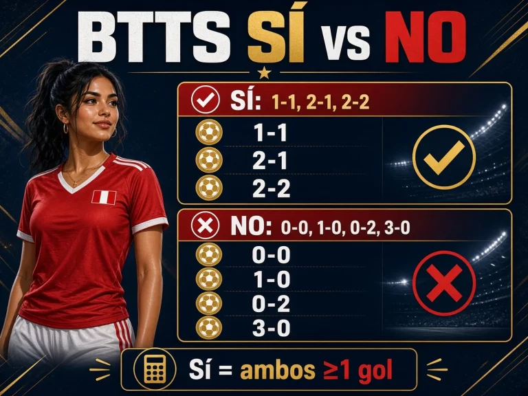 Comparación BTTS Sí vs No con marcadores que hacen ganar cada selección