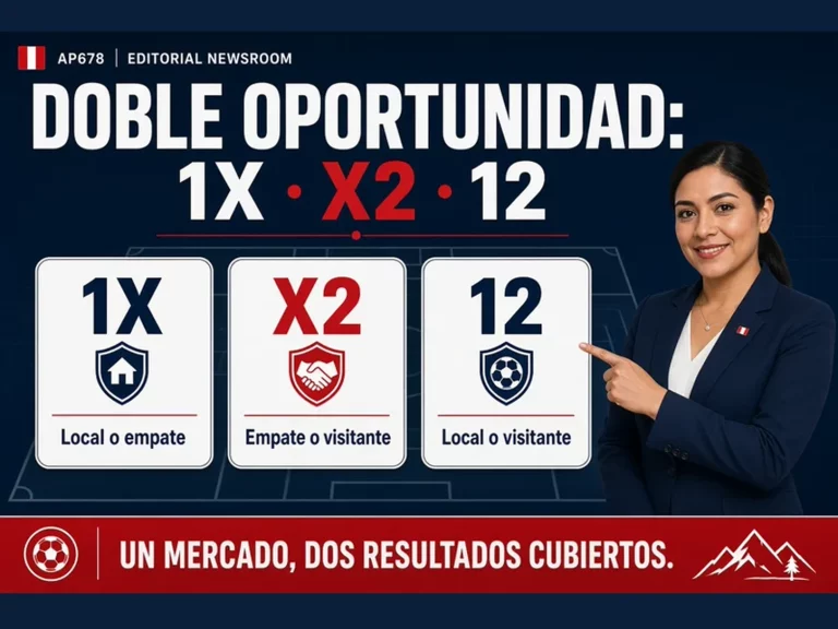 Infografía de doble oportunidad con 1X, X2 y 12 en apuestas de fútbol