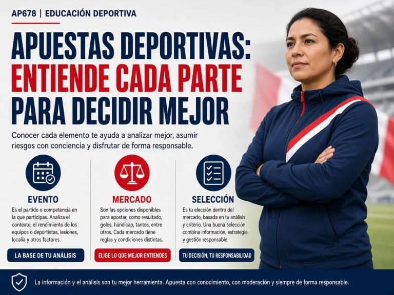 Infografía que explica la diferencia entre evento, mercado y selección en una apuesta deportiva