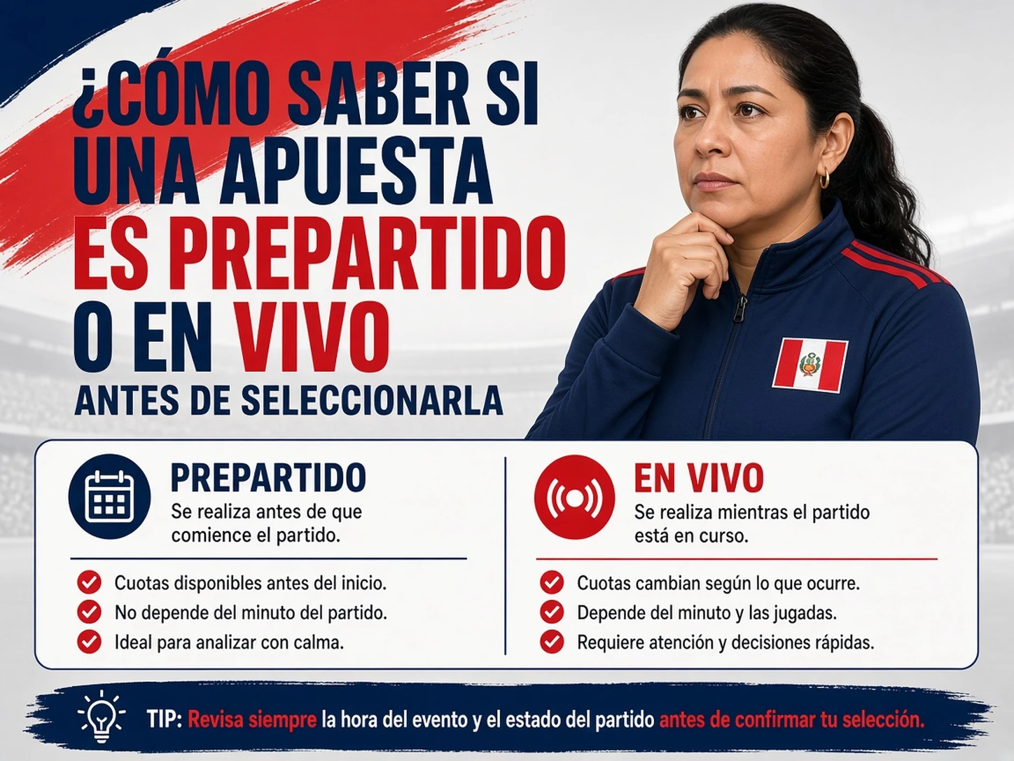 Comparación visual entre una apuesta prepartido y una apuesta en vivo antes de seleccionar la cuota