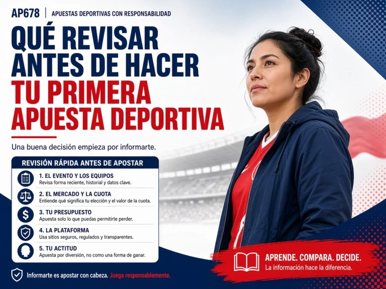 Checklist visual con los puntos que conviene revisar antes de la primera apuesta deportiva