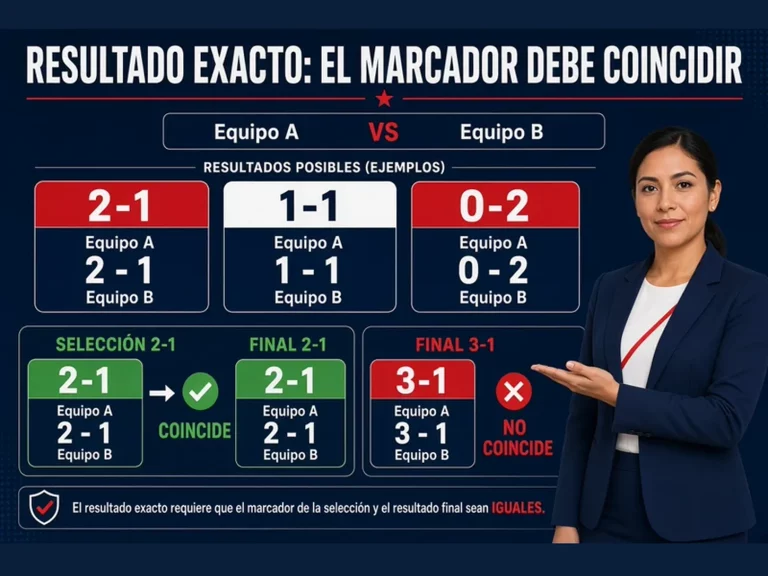 Infografía de resultado exacto con marcadores ficticios 1-0 2-1 y 1-1