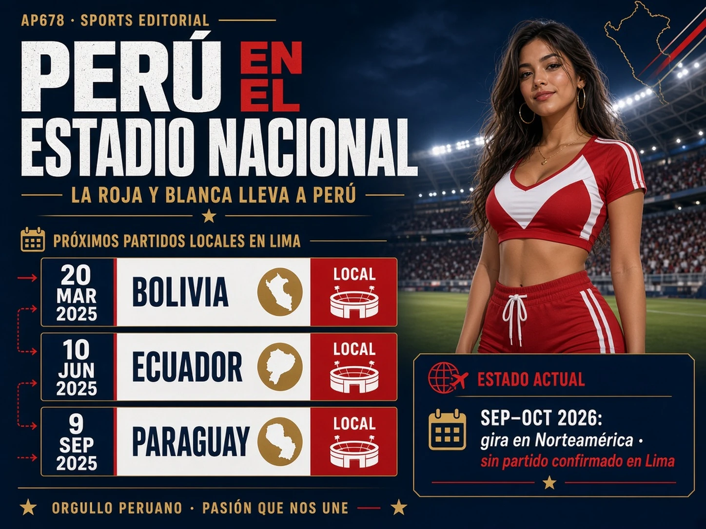 Selección Peruana en el Estadio Nacional con calendario de partidos ante Bolivia, Ecuador y Paraguay y estado de la gira 2026