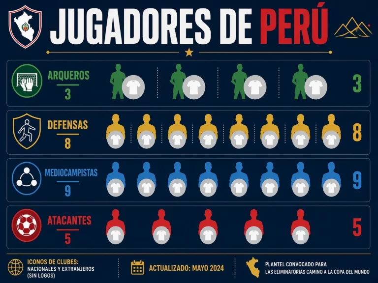 Plantel de la Selección Peruana distribuido por posiciones con referencias de clubes en Perú y el extranjero