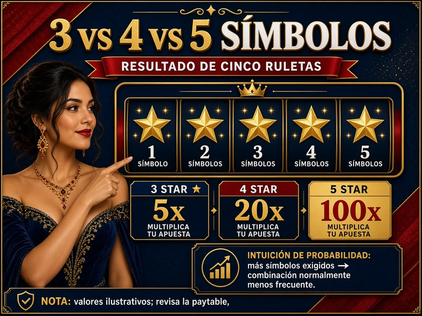 Mismo símbolo STAR pagando 5x 20x y 100x según aparezca 3 4 o 5 veces