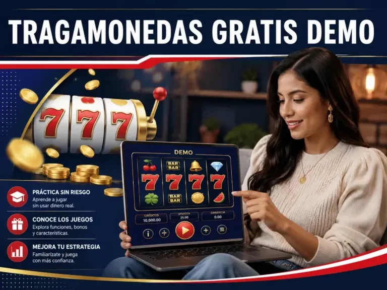 Mujer adulta usando una tragamonedas gratis en modo demo desde una laptop